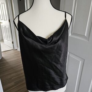 Simplee Black Satin Cowl Neck Camisole
